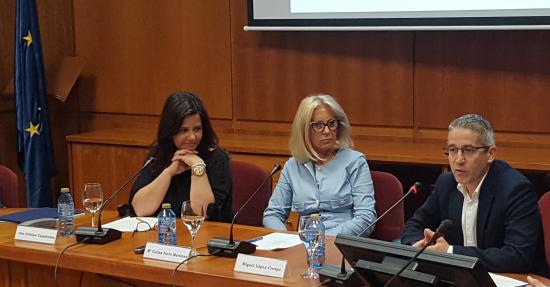 A presidente do CES, flanqueada polos representes de DECO e UCGAL